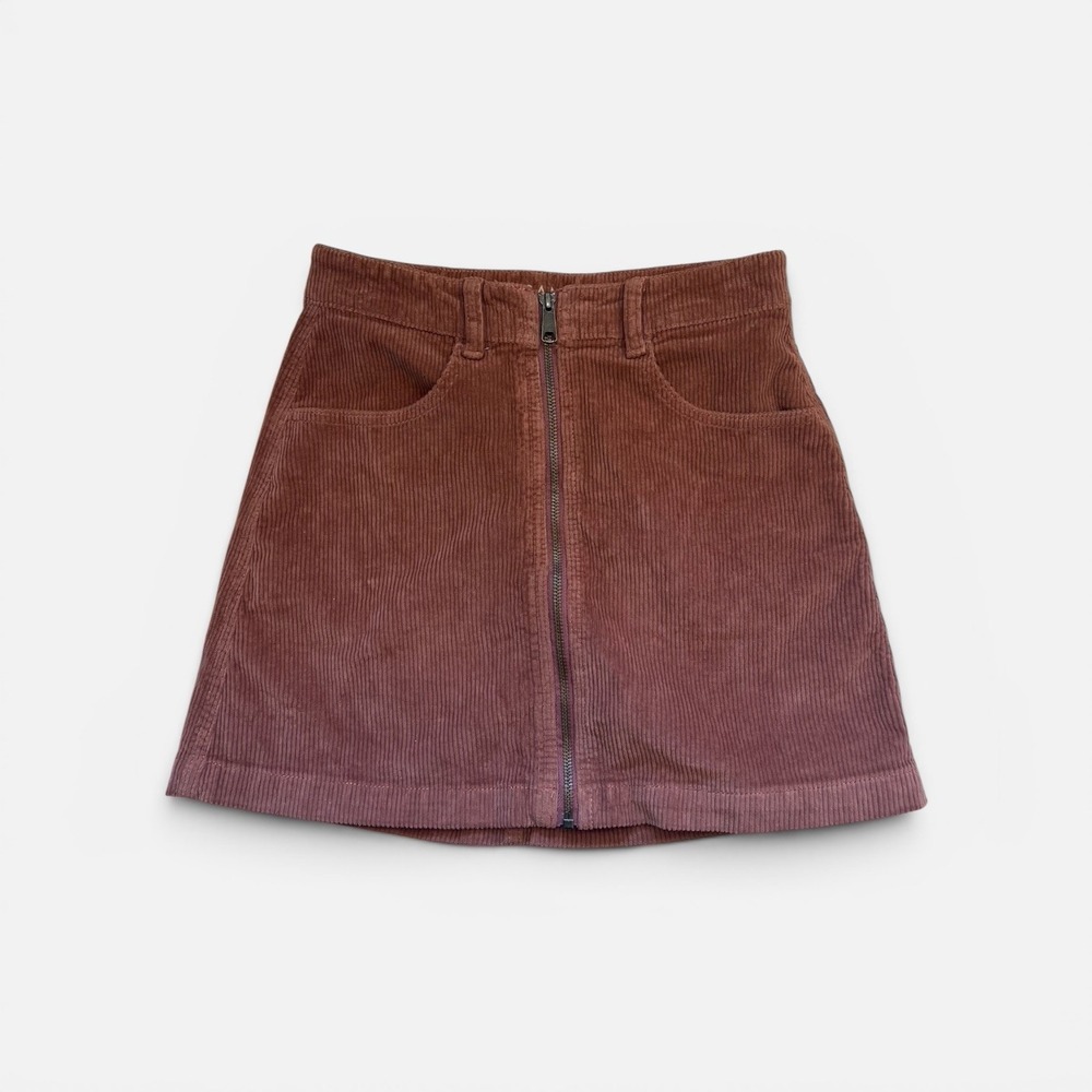 American Eagle Corduroy Mini Skirt Womens 00 Rust Red Zip Front Stretch